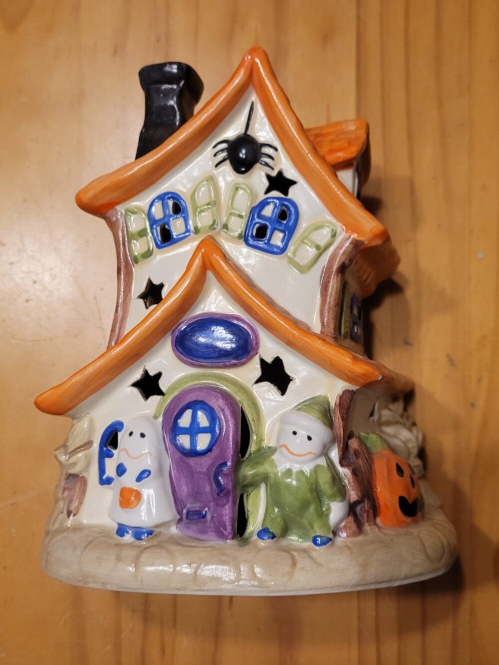 Halloween House Ceramic Candle Holder Ghosts Spider Pumpkin